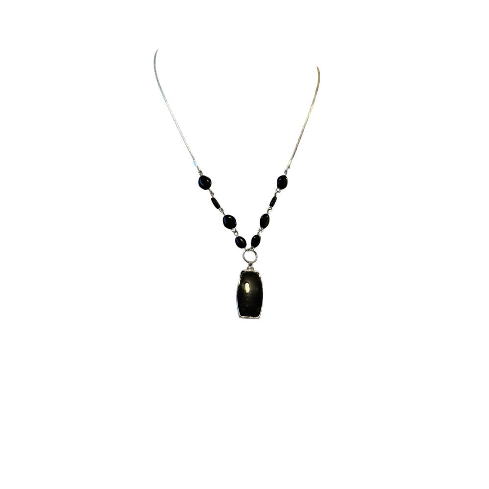 Black Silver beaded y chain necklace